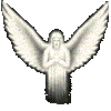 an animation of an angel facing the viewer while flapping their wings