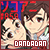 dandadan series 50x50 button - picturing momo ayase and okarun